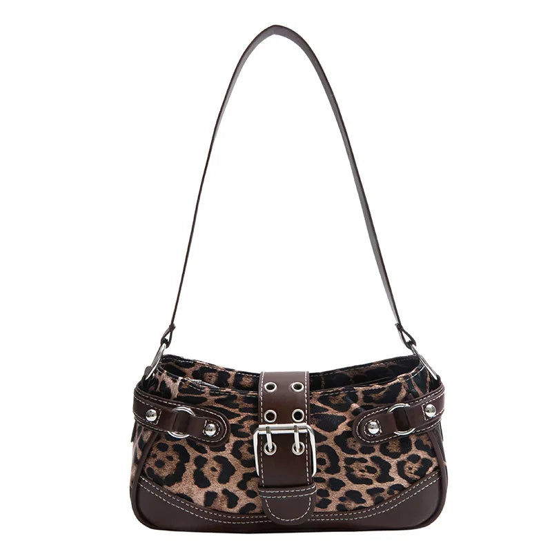 Retro Leopard Print Shoulder Bag for Women – Soft PU Underarm Handbag