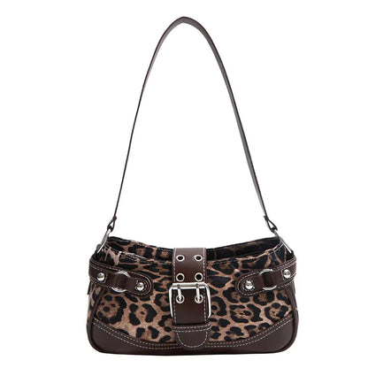 Retro Leopard Print Shoulder Bag for Women – Soft PU Underarm Handbag