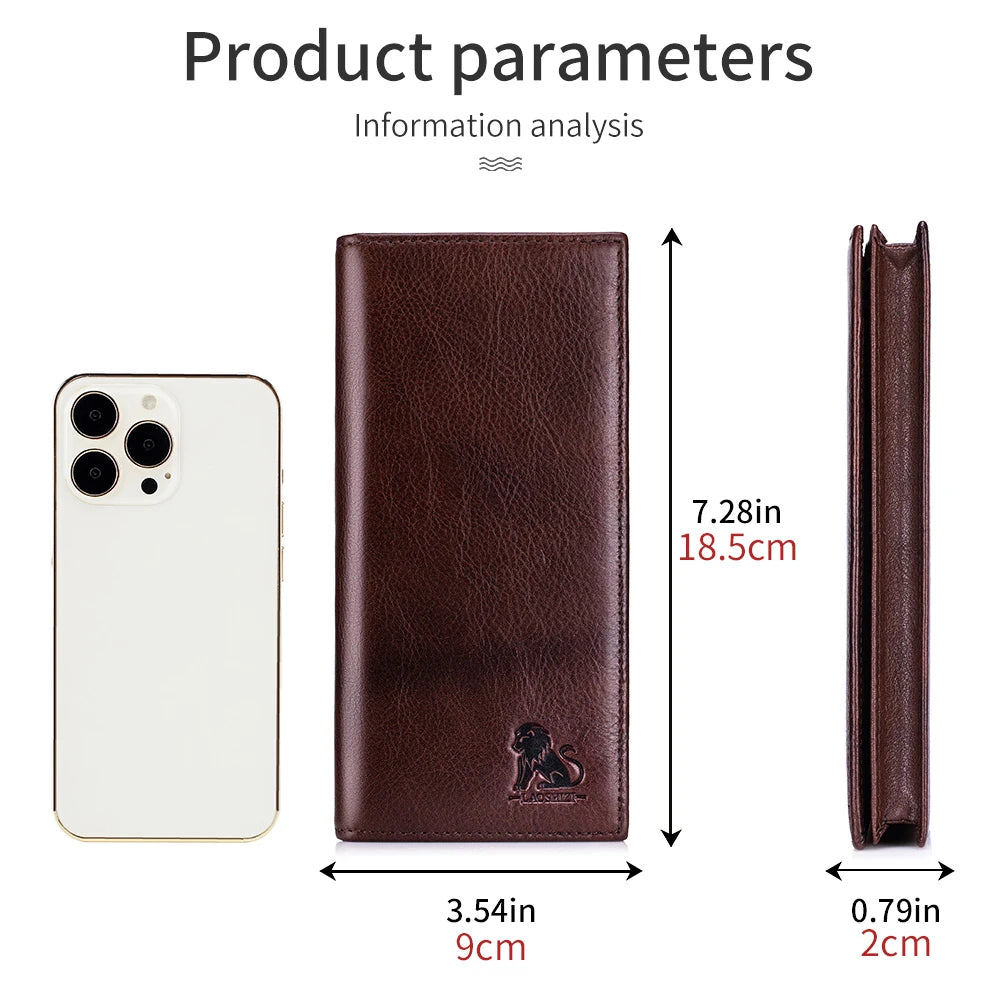Men's Genuine Leather Long Wallet – Multi-Card Slot Bifold