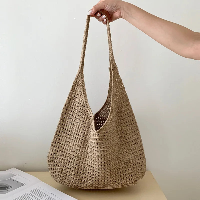 Crochet Shoulder Bag for Women – Large Mesh Knit Hobo Tote