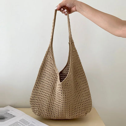 Crochet Shoulder Bag for Women – Large Mesh Knit Hobo Tote