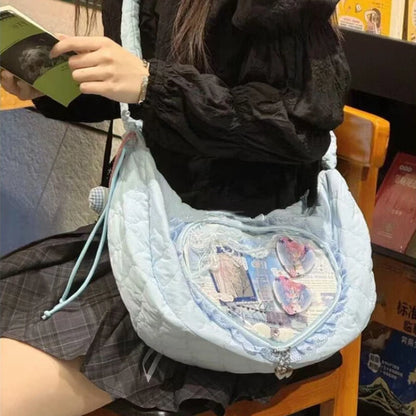 Kawaii Lolita Ita Bag Heart Window Pleated Drawstring Shoulder Bag