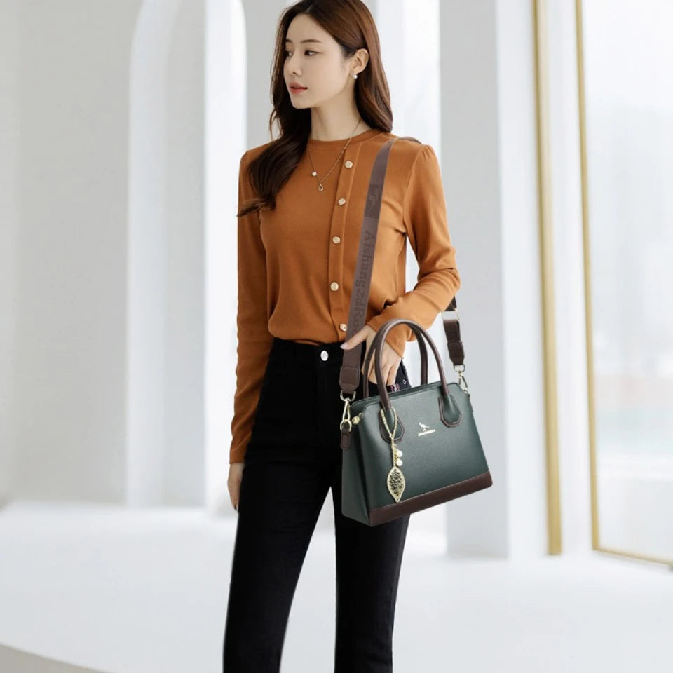 Luxury Leather Tote Bag for Women | 3-Layer Handbag