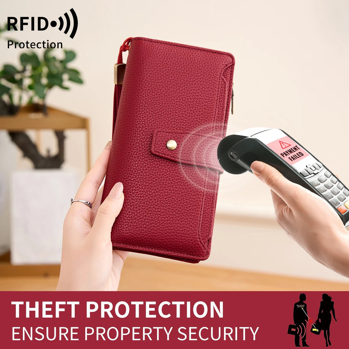 RFID Blocking Large Capacity Leather Wallet for Women