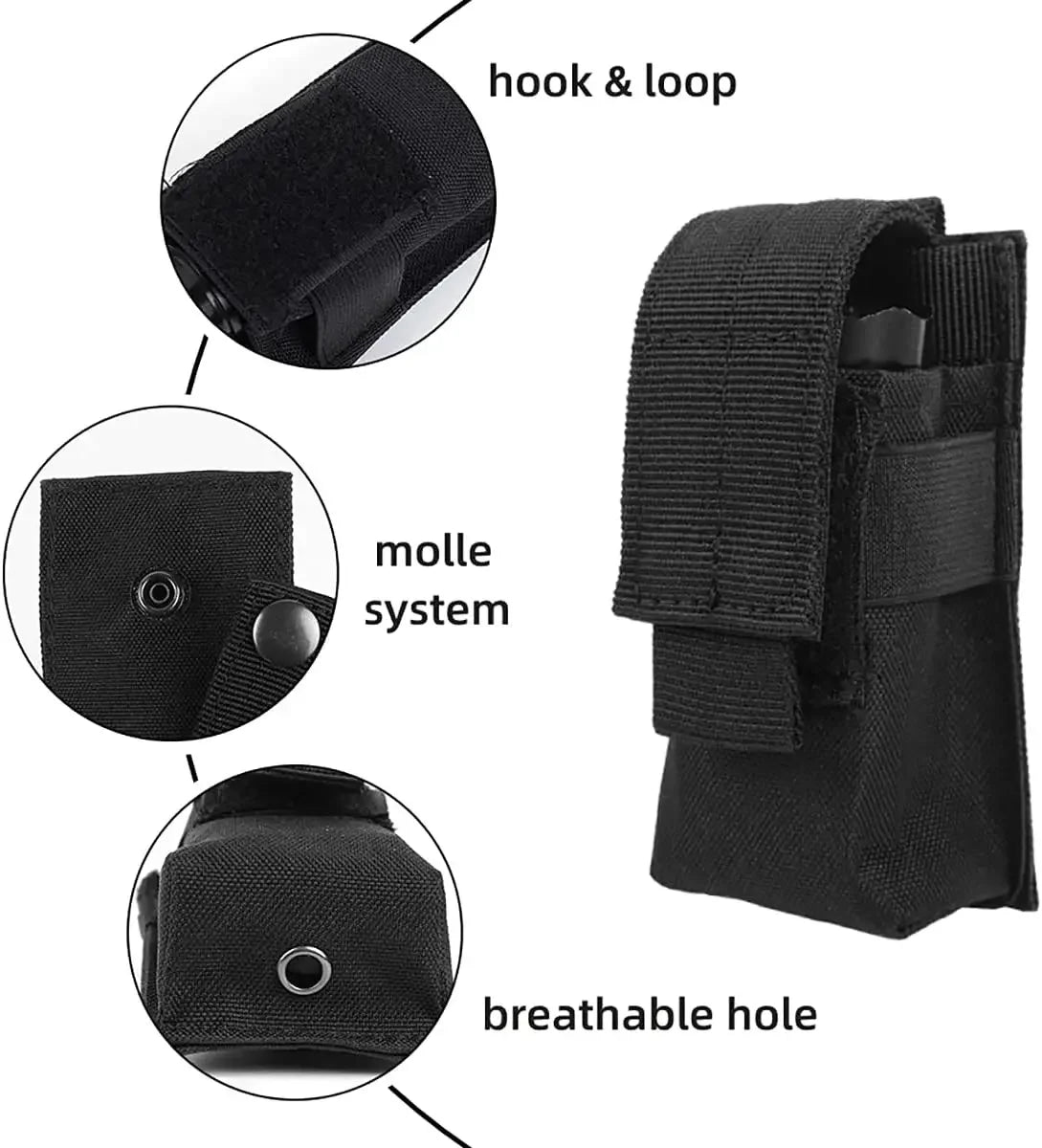 Tactical MOLLE Flashlight Pouch – Nylon EDC Tool & Knife Bag