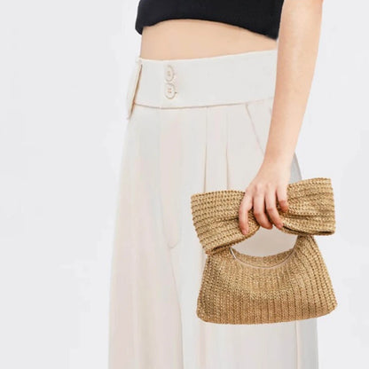 Straw Clutch Bag with Bow – Woven Summer Purse for Women