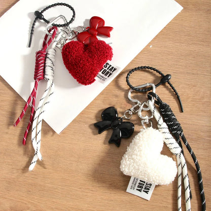 Plush Heart Keychain Charm – Cute Bag Pendant for Women & Couples