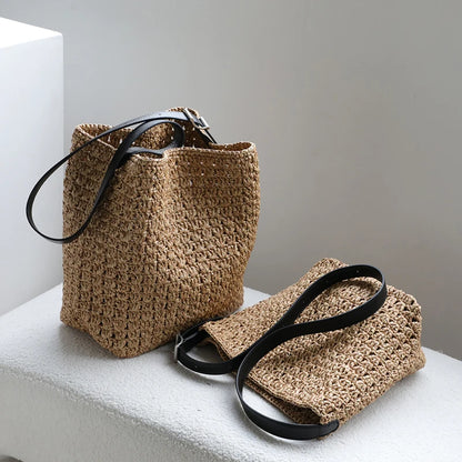 Raffia Woven Shoulder Bag – Women's Large Capacity Bucket Bag