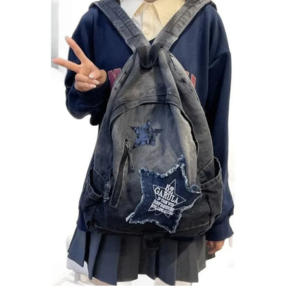 Denim Star Backpack – Y2K Korean Vintage Schoolbag