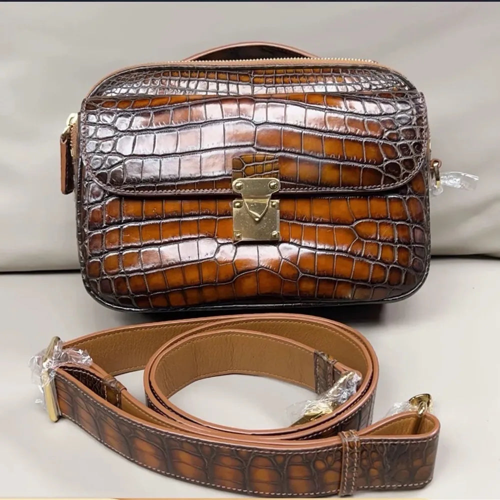 Crocodile Leather Hand-Painted Men's Shoulder Bag | Luxury Postman Bag