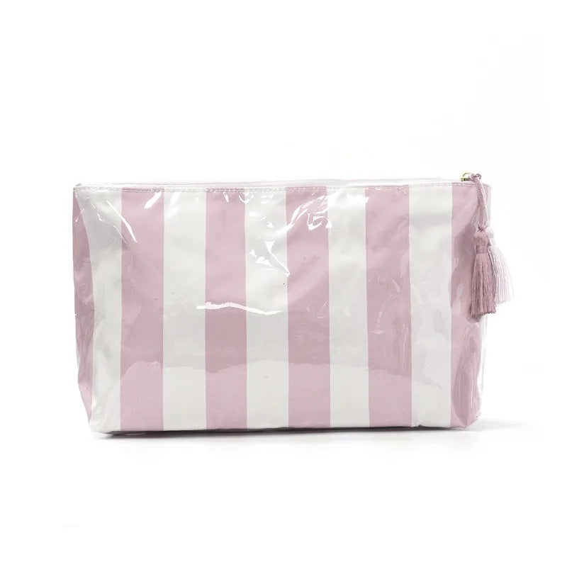 Cosmetic Bag – Large Striped Travel Makeup Pouch with Tassel