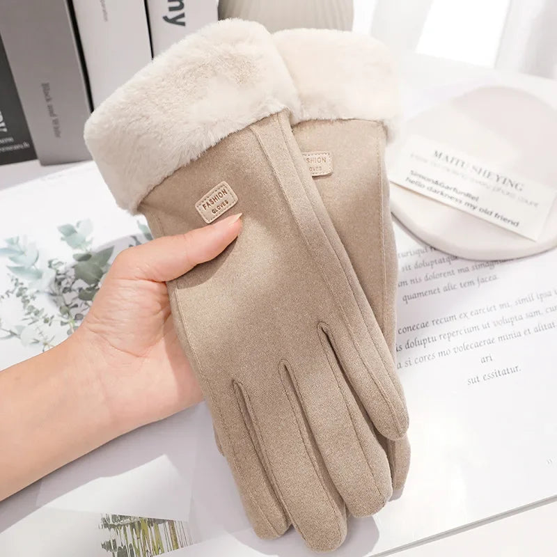 Women's Fuzzy Trim Winter Gloves – Touchscreen Warm Mittens
