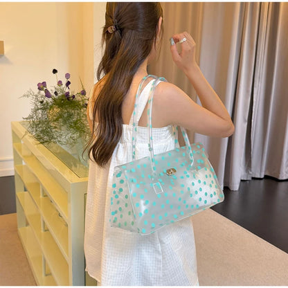 Polka Dot PVC Transparent Shoulder Bag – Waterproof Lock Handbag