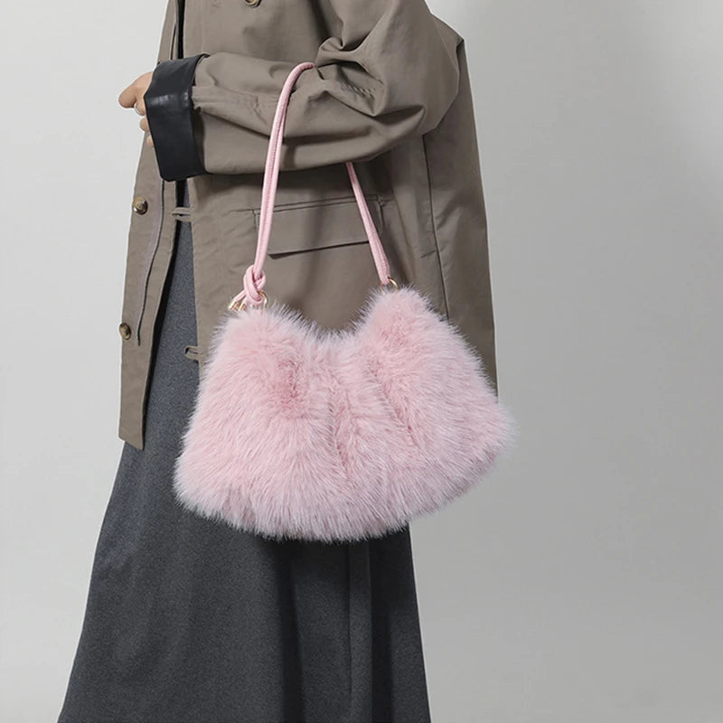 Faux Rabbit Fur Shoulder Bag – Luxury Plush Women's Handbag