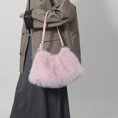 Faux Rabbit Fur Shoulder Bag – Luxury Plush Women's Handbag