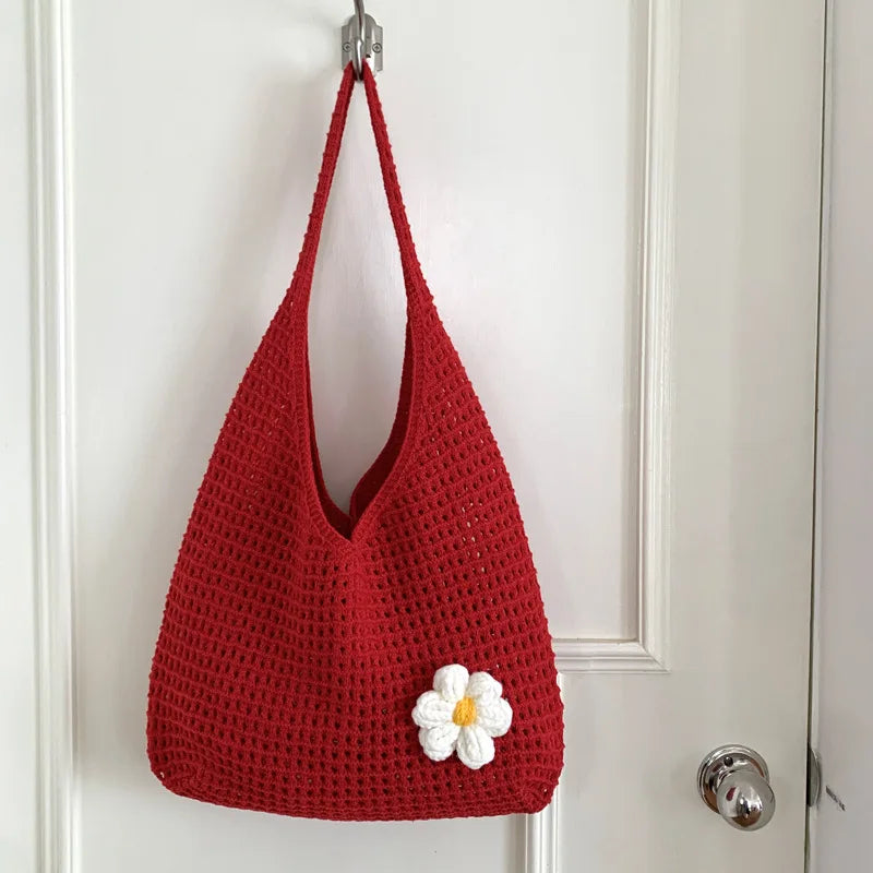 Crochet Shoulder Bag for Women – Large Mesh Knit Hobo Tote