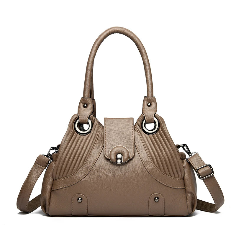 Leather Tote Handbag for Women – Designer Two-Layer Shoulder Bag