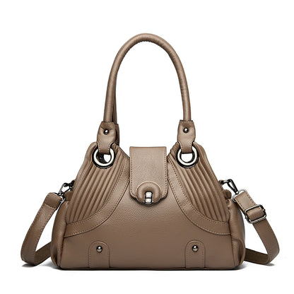 Leather Tote Handbag for Women – Designer Two-Layer Shoulder Bag