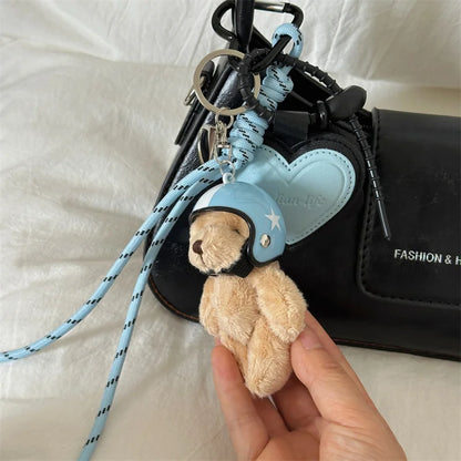 Bear Keychain – Cute Plush Helmet Bear Bag Charm with Heart