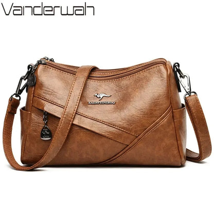 Vintage Soft Leather Crossbody Bag – Multi-Pocket Women's Shoulder Bag
