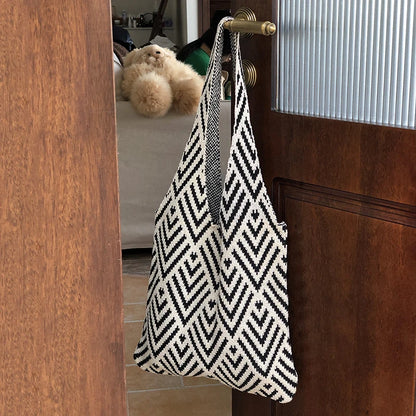 Knitted Tote Bag for Women – Boho Shoulder Bag with Phone Pouch