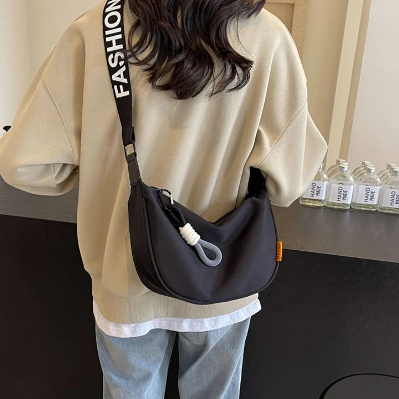 Female Canvas Shoulder Bag Spring Summer Dumpling Trendy Casual Sports Broadband Crossbody