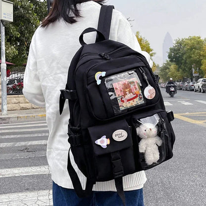 Kawaii Aesthetic Backpack for Teen Girls – Cute School Bag with Plush Pendant