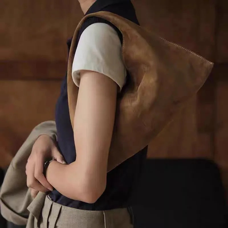 Suede Leather Boston Bag – Women's Luxury Shoulder Tote