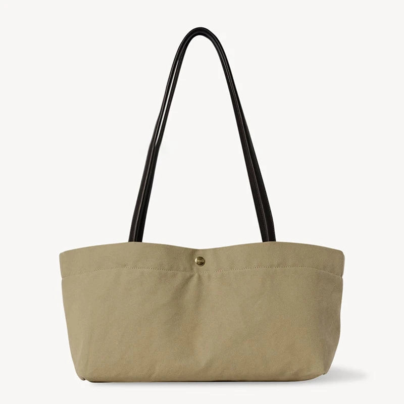 Canvas Tote Bag with Leather Straps – Large Capacity Women's Shoulder Bag