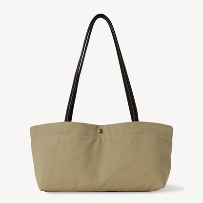 Canvas Tote Bag with Leather Straps – Large Capacity Women's Shoulder Bag