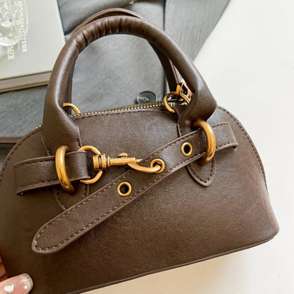 Mini Top-Handle Crossbody Bag for Women – Belt Buckle Shell Bag