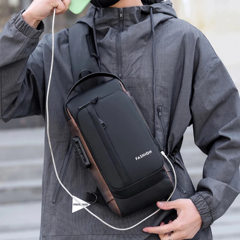 Anti-Theft Sling Bag for Men – USB Charging & Password Lock