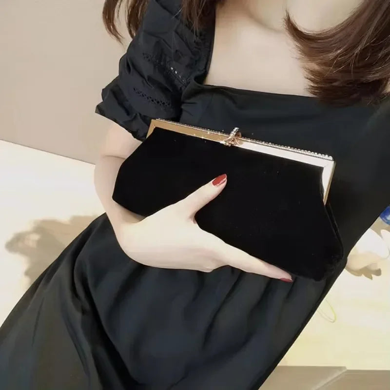 Rhinestone Evening Clutch Bag for Women – Velvet Glitter Banquet Purse