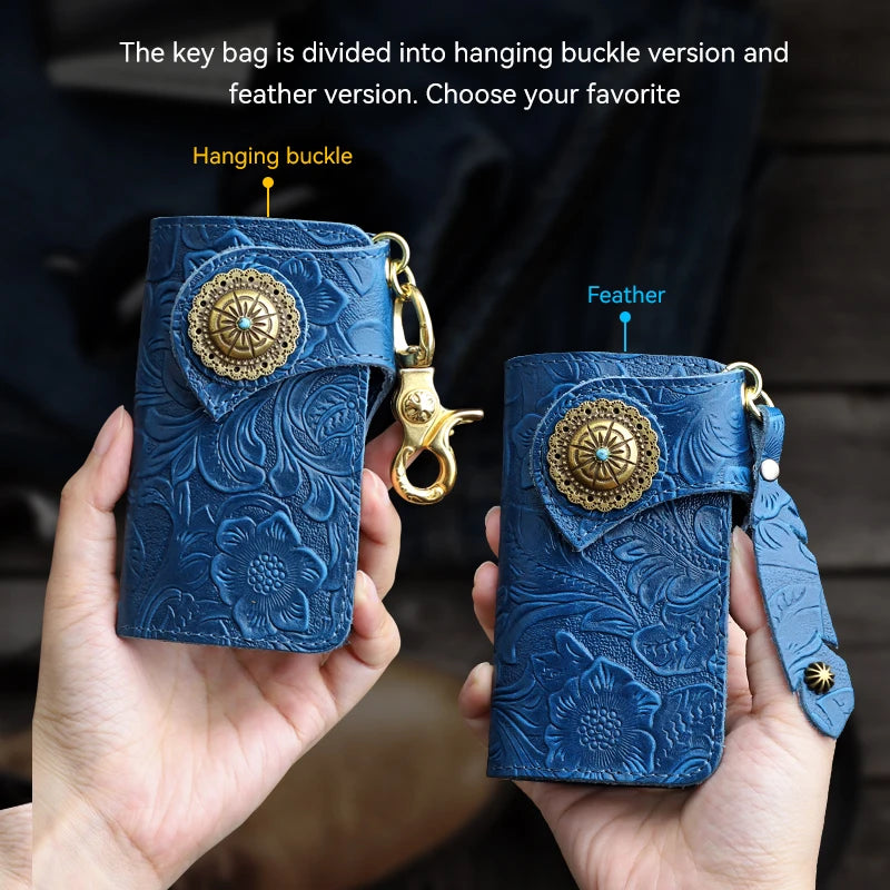 Genuine Leather Key Wallet with Card Holder & Key Chain for Men