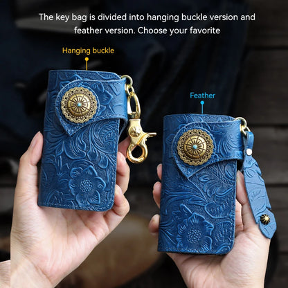 Genuine Leather Key Wallet with Card Holder & Key Chain for Men