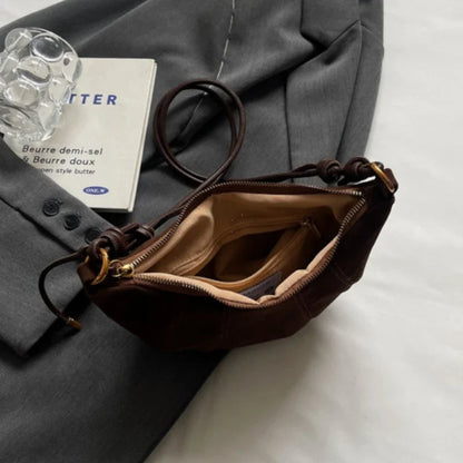 Faux Suede Crossbody Shoulder Bag for Women – Soft Drawstring Hobo