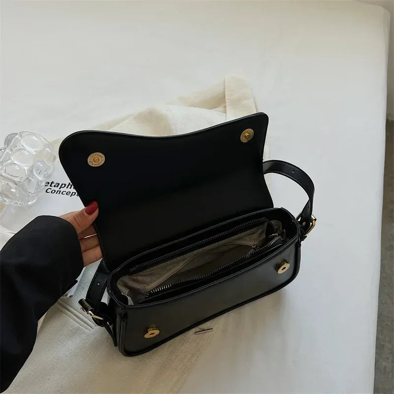 Vintage Leather Crossbody Bags Women Designer Female Small Flap Shoulder Underarm Bag Armpit