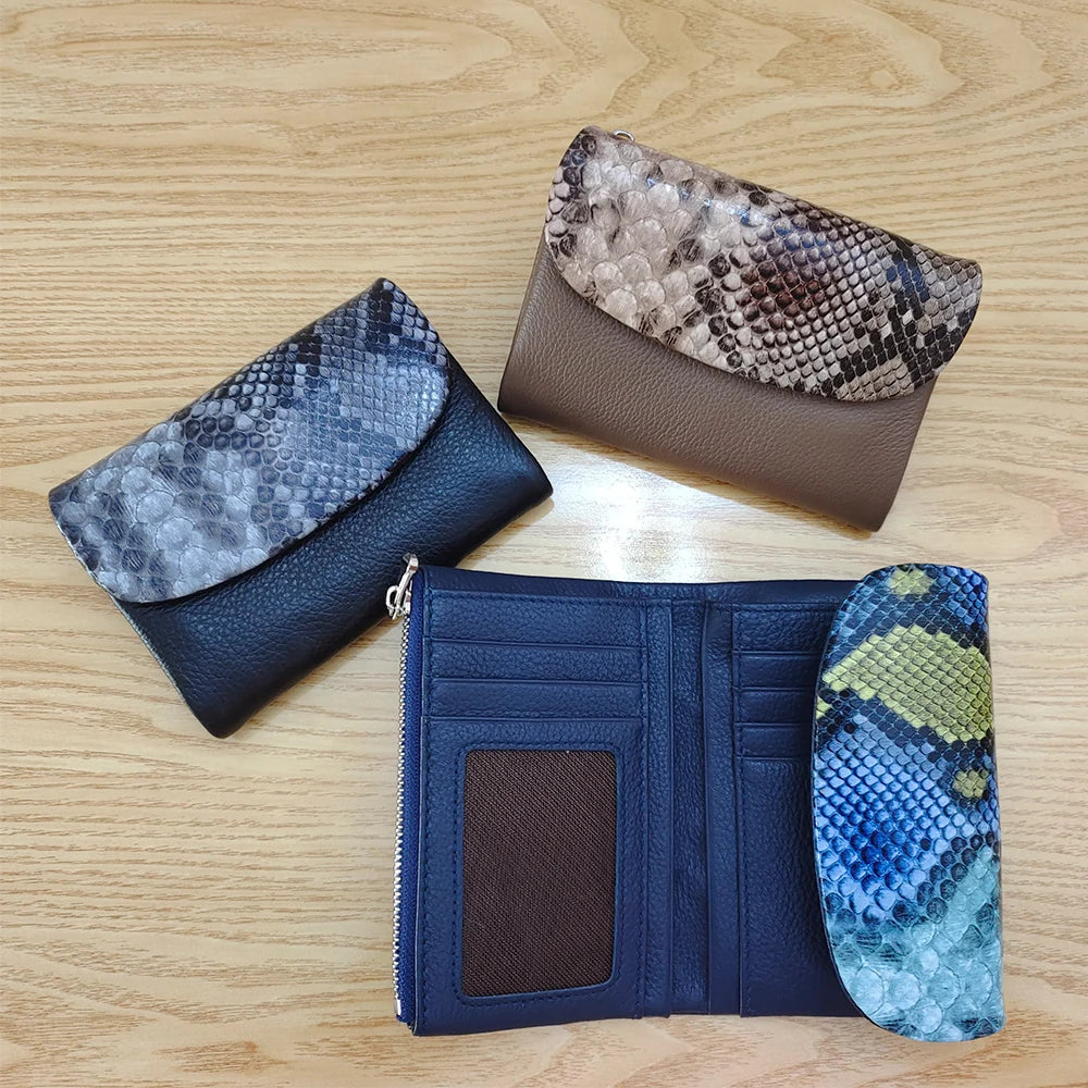 Python Pattern Genuine Leather Women's Wallet – Short Card Holder Purse