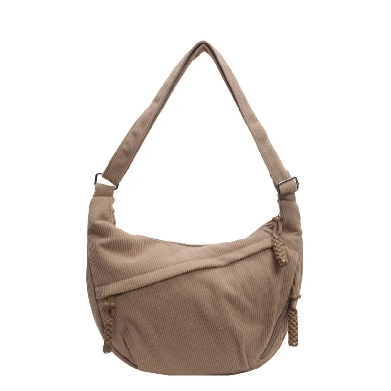 Corduroy Crescent Shoulder Bag for Women – Crossbody Sling