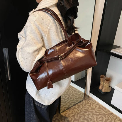 Leather Hobo Handbag – Slouchy Shoulder Tote Bag for Women