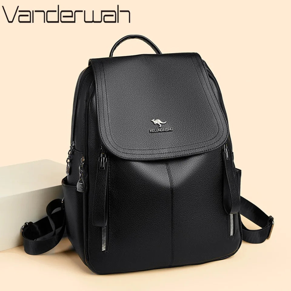 Women's PU Leather Backpack – Large Capacity Multi-Pocket School Bag