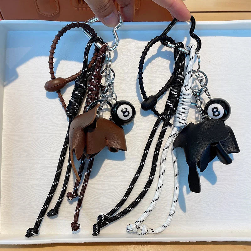 Elephant Leather Keychain Bag Charm with Braided Rope