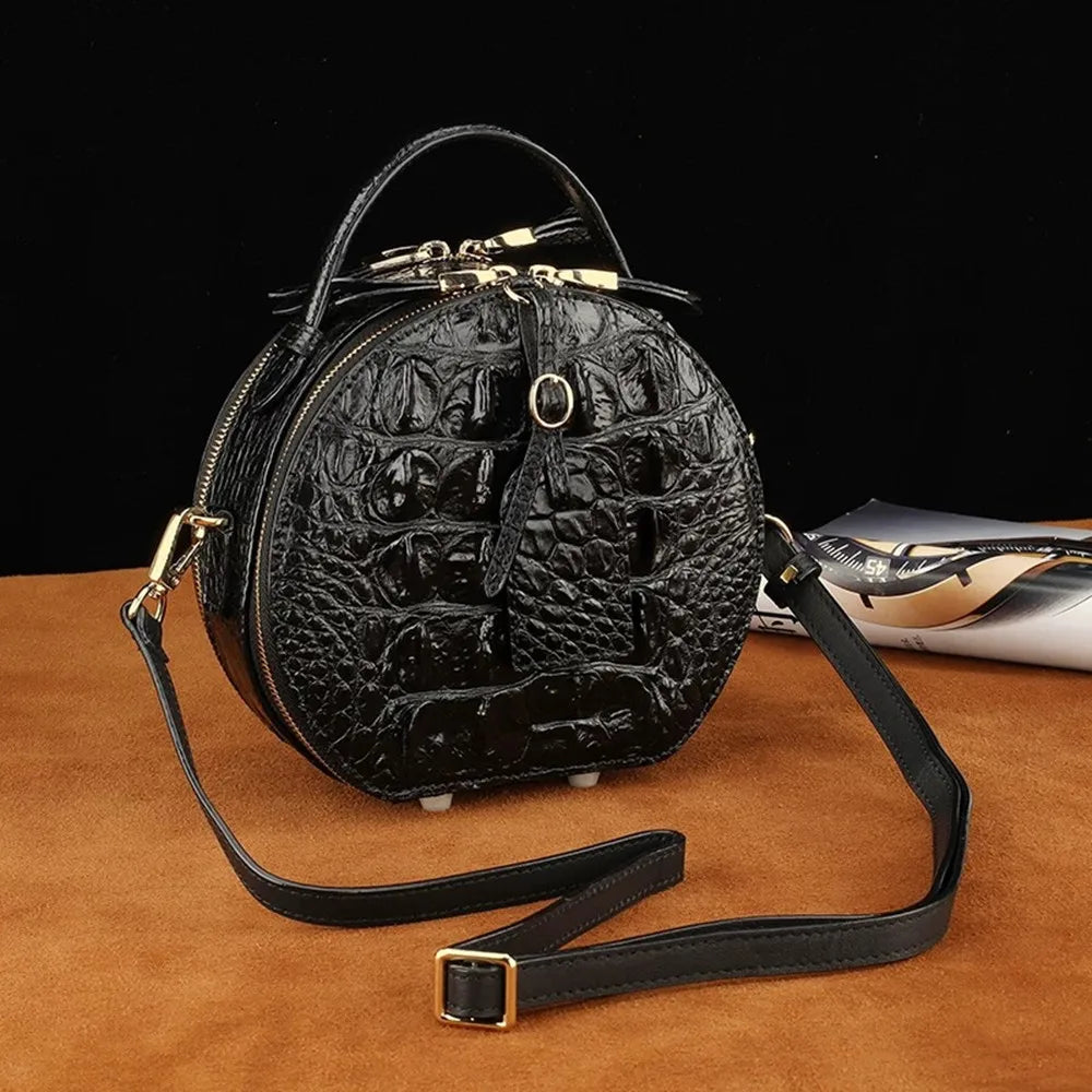 Crocodile Leather Small Round Bag – Women's Crossbody Handbag