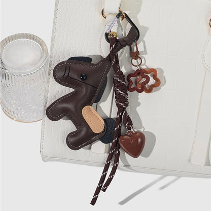 PU Leather Pony Keychain with Heart & Flower Bag Charm