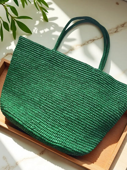 Large Raffia Straw Tote Bag – Handwoven Women's Beach Handbag