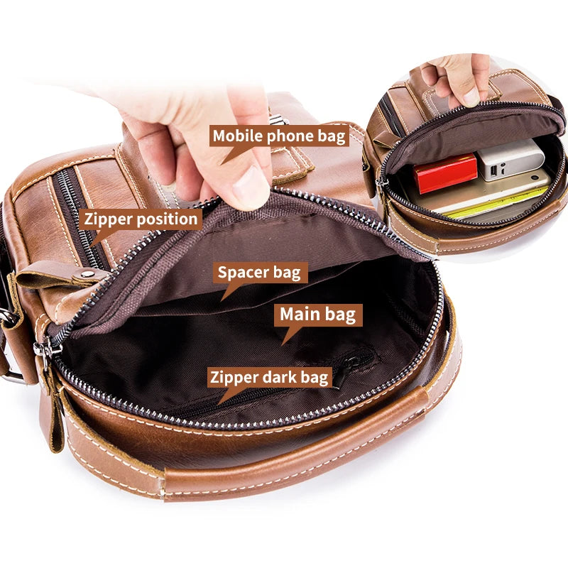 Men's Genuine Leather Crossbody Bag – Retro Cowhide Shoulder Bag
