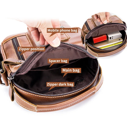 Men's Genuine Leather Crossbody Bag – Retro Cowhide Shoulder Bag