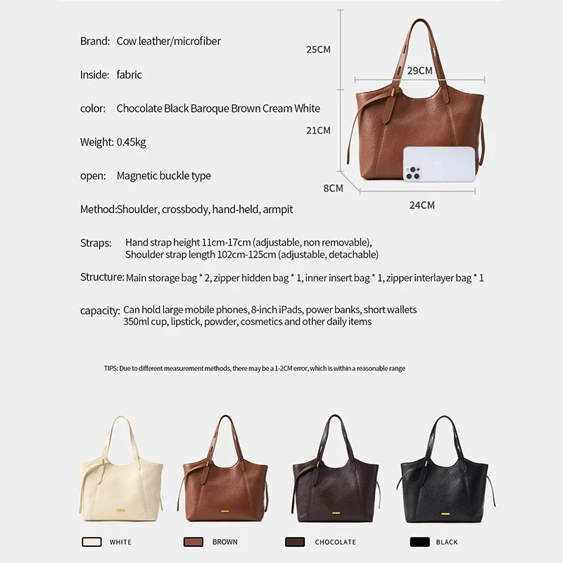 Genuine Cowhide Leather Tote Bag for Women – Pebbled Multi-Color