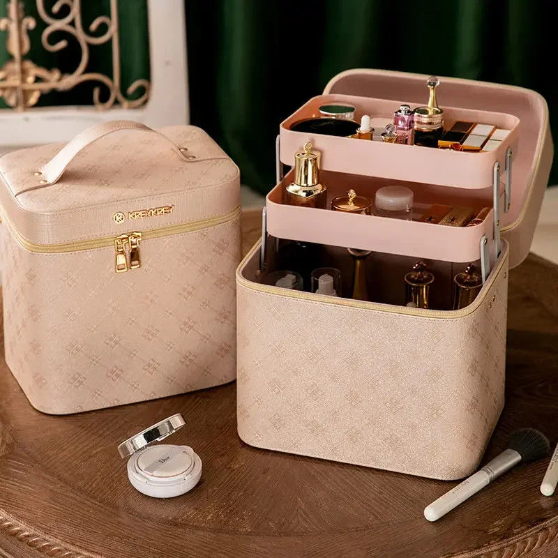 Large Makeup Bag with Mirror – Women's Luxury Cosmetic Organizer Case