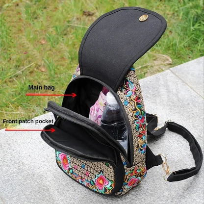 Embroidered Mini Backpack – Ethnic Boho Chest Bag for Women